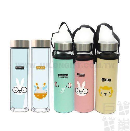 AWANA雙層超萌動物玻璃瓶400ml