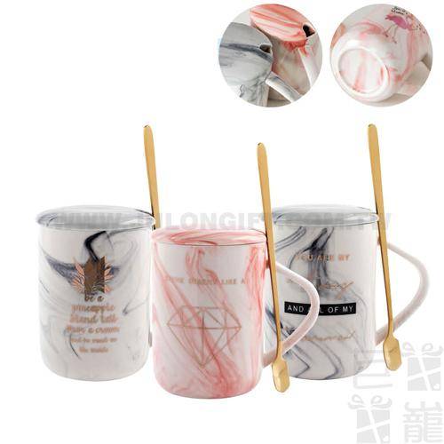 大里石紋瓷杯+金色湯匙