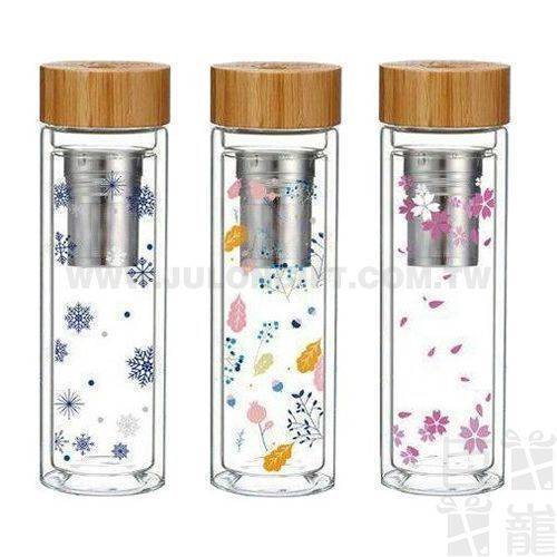 AWANA竹蓋濾網雙層玻璃杯500ml