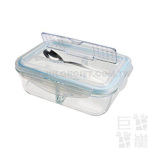 鍋寶耐熱玻璃分隔保鮮盒1080ml (附不鏽鋼湯匙)