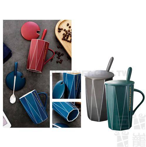 幾何紋瓷杯+湯匙