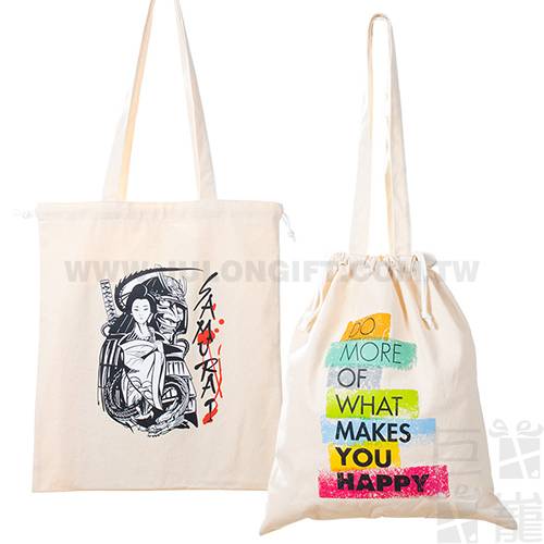 8安本白帆布肩背束口袋