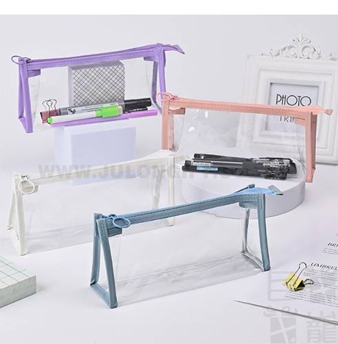 雙拉鍊三角透明筆袋